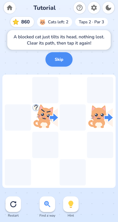 A blocked cat tilting its head, with a question mark above it.