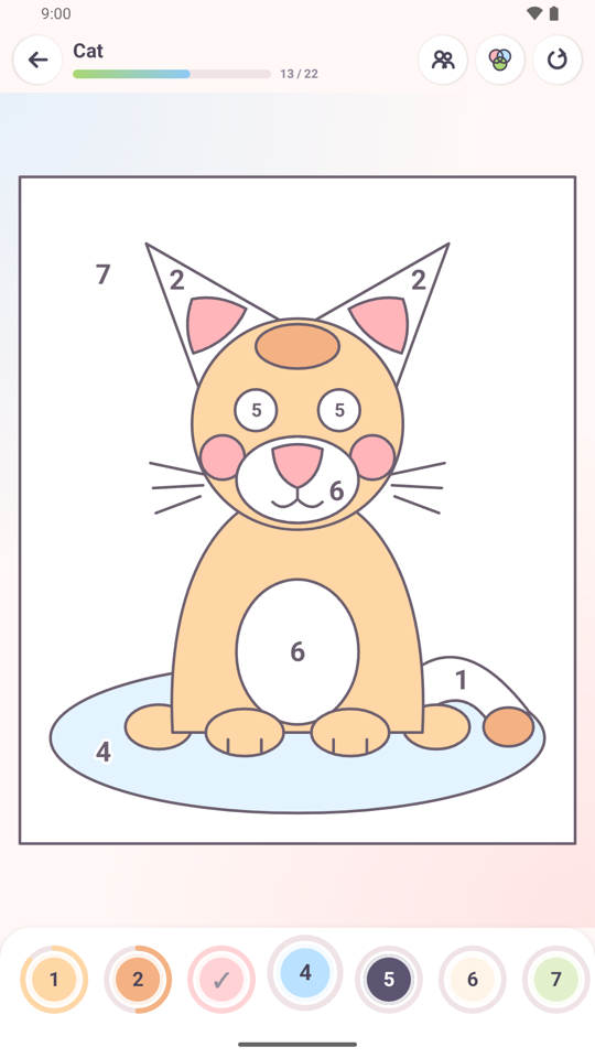 Colouring a picture: numbered areas and the palette bar