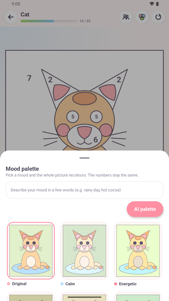 The mood palette sheet recolouring a picture