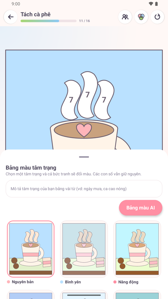Bảng chọn tâm trạng đang đổi màu một bức tranh